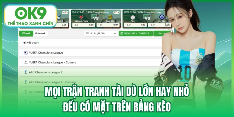 Mọi trận tranh tài dù lớn hay nhỏ đều có mặt trên bảng kèo